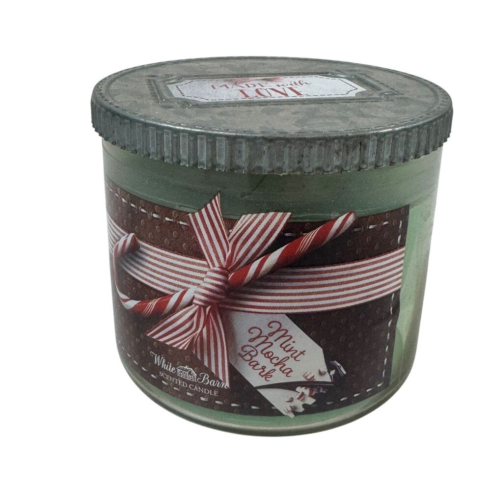 Bath and Body Works White Barn Mint Mocha Bark 3 Wick Candle‎ 14.5 oz USED